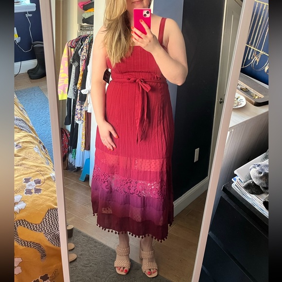 Lulus Red Boho Midi Dress with Pompom Trim - Picture 15 of 15